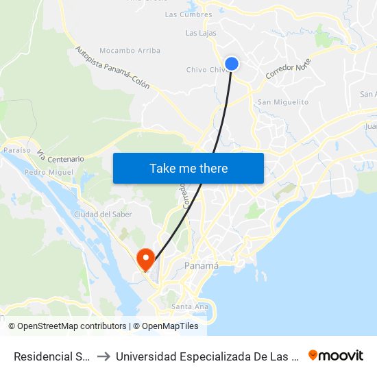 Residencial San Remo to Universidad Especializada De Las Americas (Udelas) map