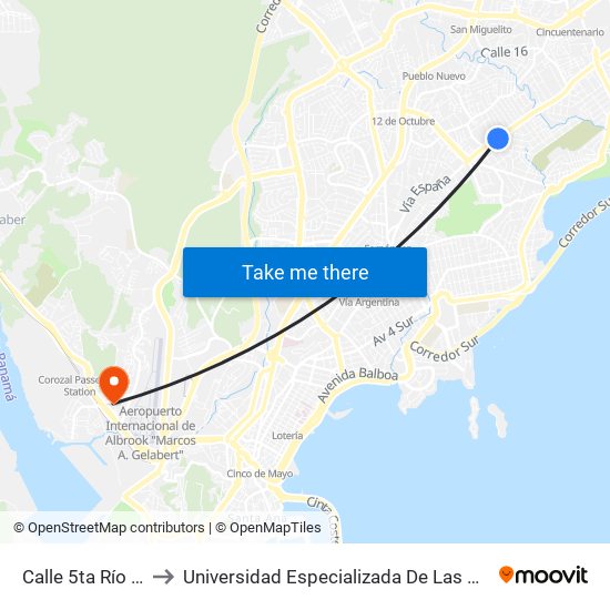Calle 5ta Río Abajo-R to Universidad Especializada De Las Americas (Udelas) map