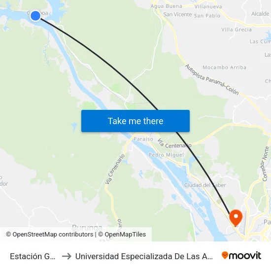 Estación Gamboa to Universidad Especializada De Las Americas (Udelas) map