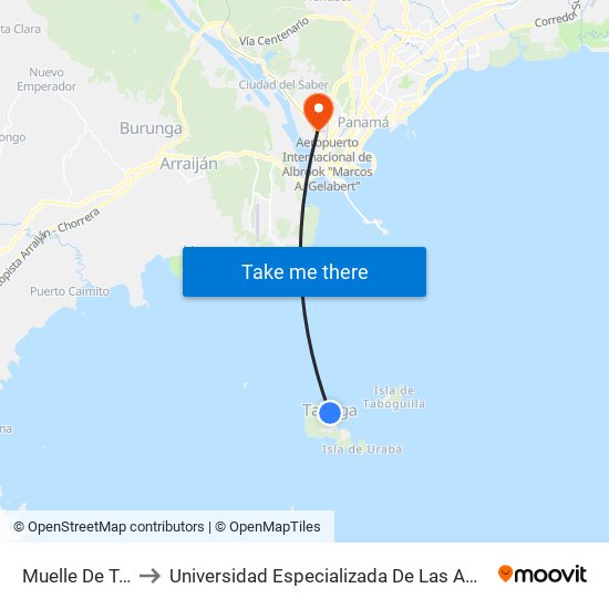 Muelle De Taboga to Universidad Especializada De Las Americas (Udelas) map