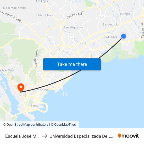 Escuela José María Torrijos to Universidad Especializada De Las Americas (Udelas) map
