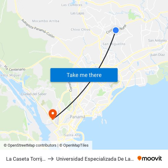 La Caseta Torrijos Carter-I to Universidad Especializada De Las Americas (Udelas) map