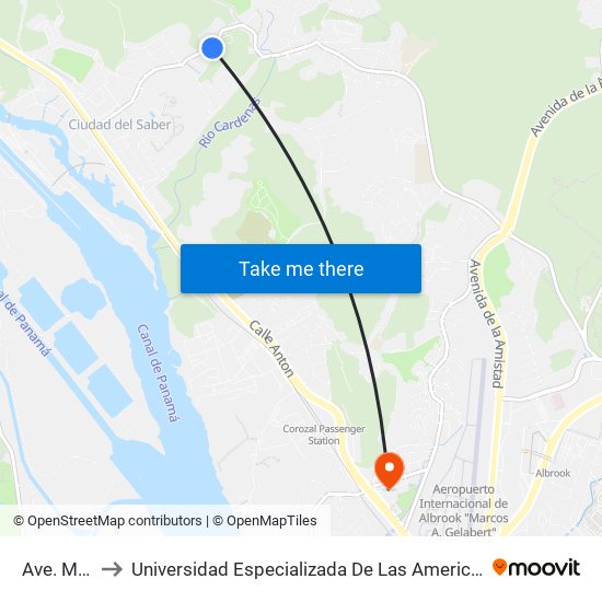 Ave. Muir-I to Universidad Especializada De Las Americas (Udelas) map