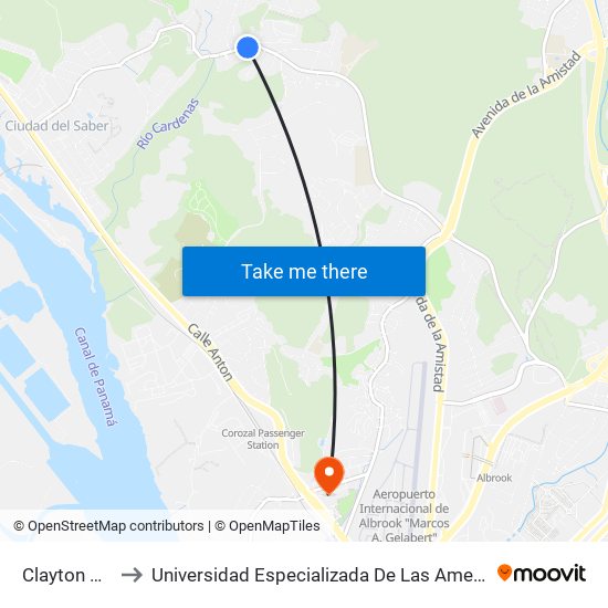 Clayton Park-I to Universidad Especializada De Las Americas (Udelas) map