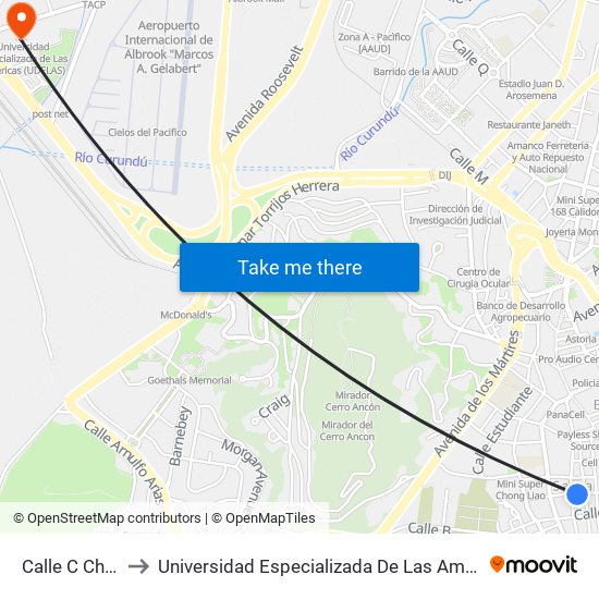 Calle C Chorrillo to Universidad Especializada De Las Americas (Udelas) map