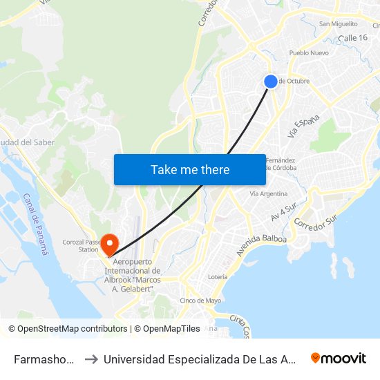 Farmashopping-I to Universidad Especializada De Las Americas (Udelas) map