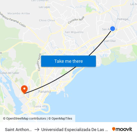 Saint Anthony School to Universidad Especializada De Las Americas (Udelas) map