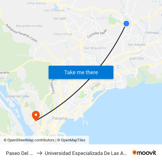 Paseo Del Norte-I to Universidad Especializada De Las Americas (Udelas) map