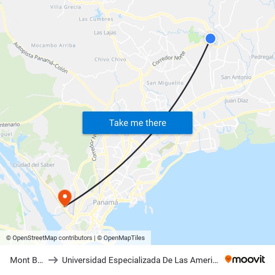 Mont Blanc to Universidad Especializada De Las Americas (Udelas) map