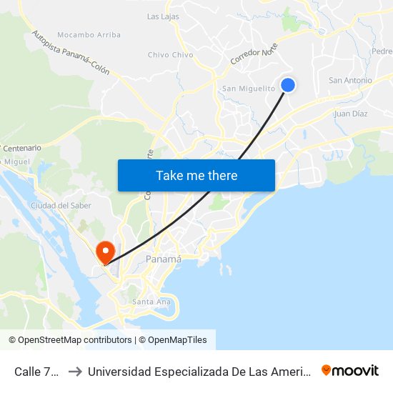Calle 7ma-I to Universidad Especializada De Las Americas (Udelas) map