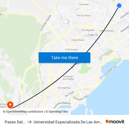 Paseo Del Valle to Universidad Especializada De Las Americas (Udelas) map