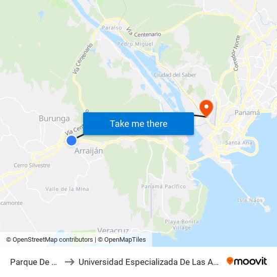 Parque De Arraiján to Universidad Especializada De Las Americas (Udelas) map