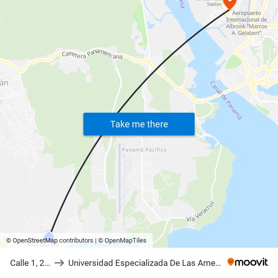 Calle 1, 233-4 to Universidad Especializada De Las Americas (Udelas) map