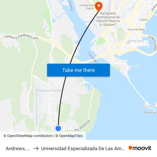 Andrews, 158-5 to Universidad Especializada De Las Americas (Udelas) map