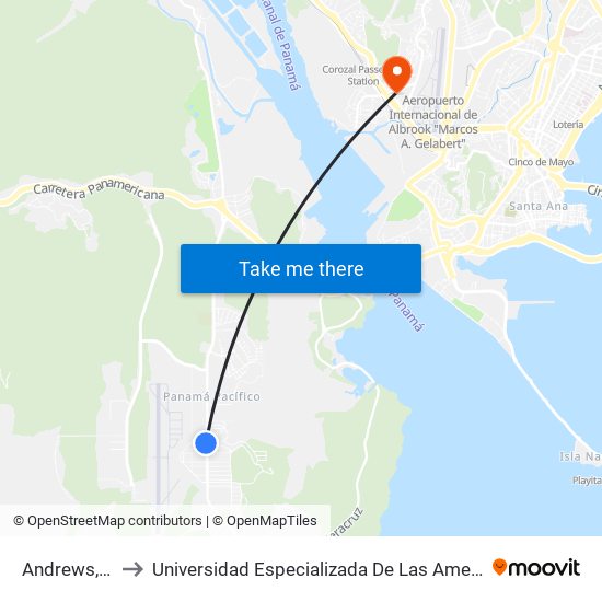 Andrews, 84-1 to Universidad Especializada De Las Americas (Udelas) map