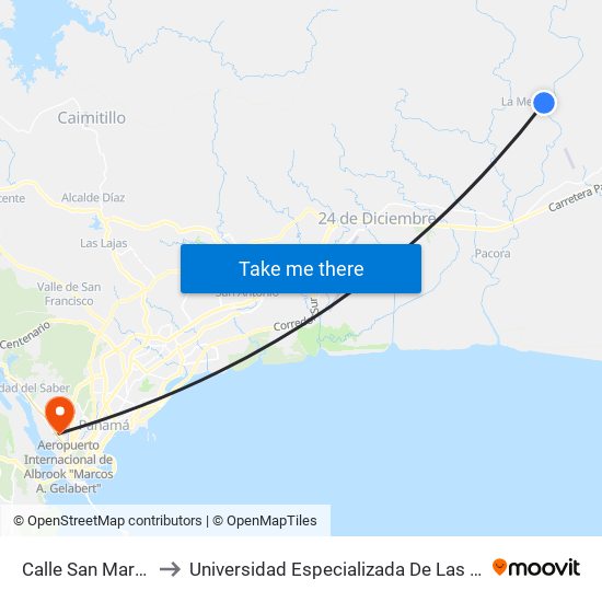 Calle San Martín, 25-21 to Universidad Especializada De Las Americas (Udelas) map