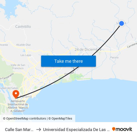 Calle San Martín, 24-21 to Universidad Especializada De Las Americas (Udelas) map