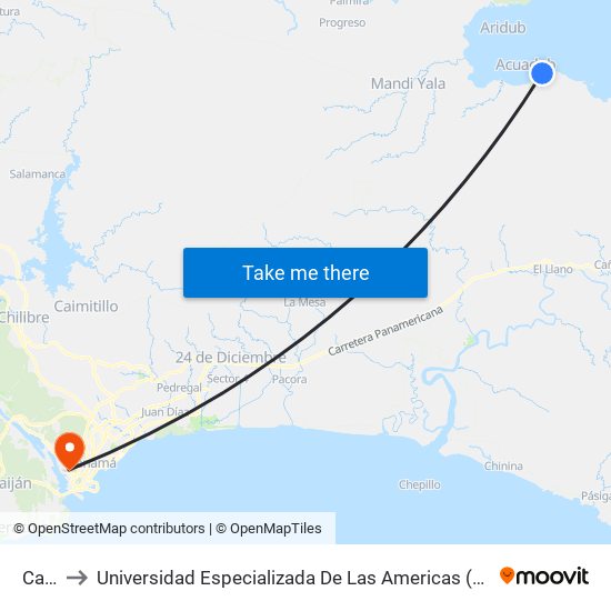 Cartí to Universidad Especializada De Las Americas (Udelas) map