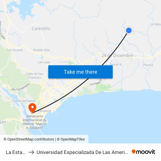 La Estancia to Universidad Especializada De Las Americas (Udelas) map