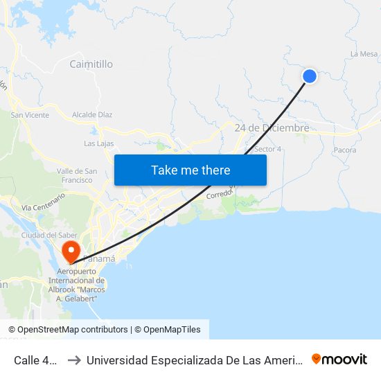 Calle 45, 45 to Universidad Especializada De Las Americas (Udelas) map