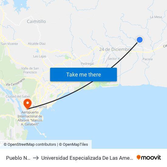 Pueblo Nuevo to Universidad Especializada De Las Americas (Udelas) map