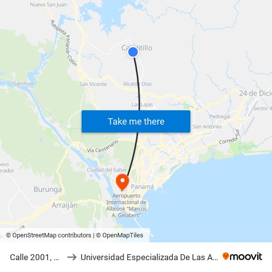 Calle 2001, 2001-03 to Universidad Especializada De Las Americas (Udelas) map