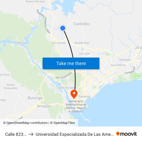 Calle 823, 823 to Universidad Especializada De Las Americas (Udelas) map