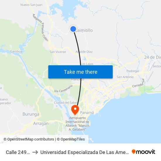 Calle 249, 249 to Universidad Especializada De Las Americas (Udelas) map