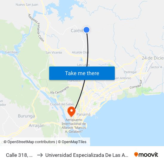 Calle 318, 318-03 to Universidad Especializada De Las Americas (Udelas) map