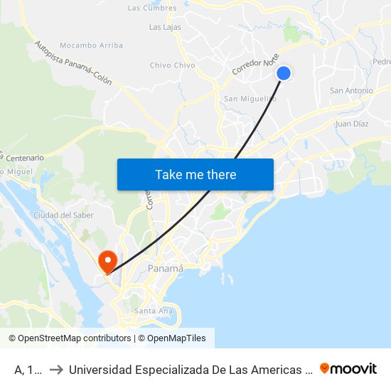 A, 191 to Universidad Especializada De Las Americas (Udelas) map