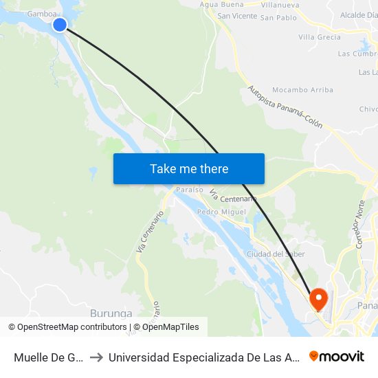 Muelle De Gamboa to Universidad Especializada De Las Americas (Udelas) map