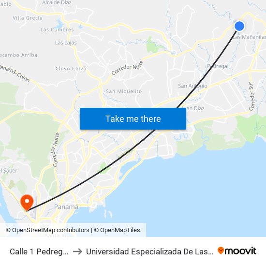 Calle 1 Pedregal, 18-112 to Universidad Especializada De Las Americas (Udelas) map