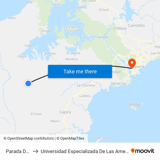 Parada De Bus to Universidad Especializada De Las Americas (Udelas) map