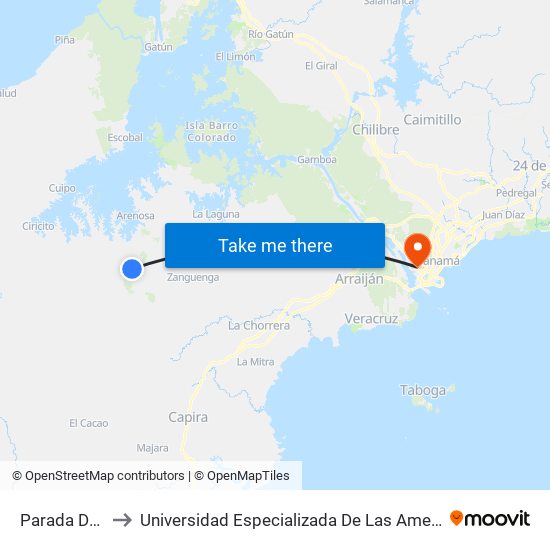 Parada De Bus to Universidad Especializada De Las Americas (Udelas) map