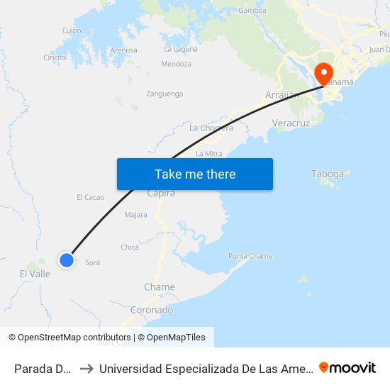 Parada De Bus to Universidad Especializada De Las Americas (Udelas) map