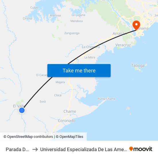 Parada De Bus to Universidad Especializada De Las Americas (Udelas) map