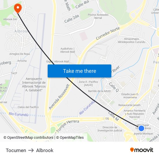 Tocumen to Albrook map