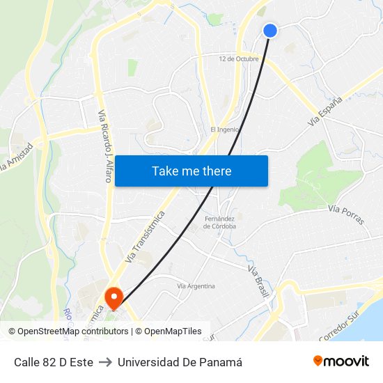 Calle 82 D Este to Universidad De Panamá map