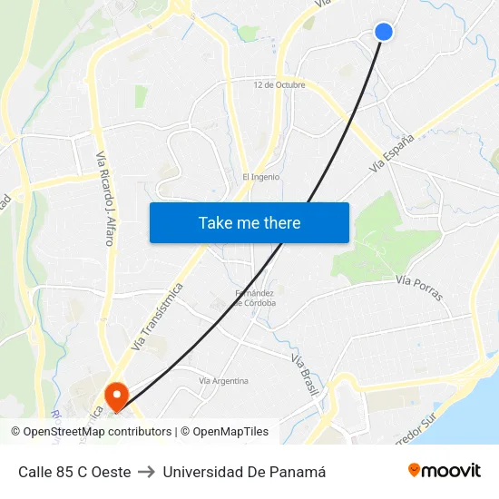 Calle 85 C Oeste to Universidad De Panamá map