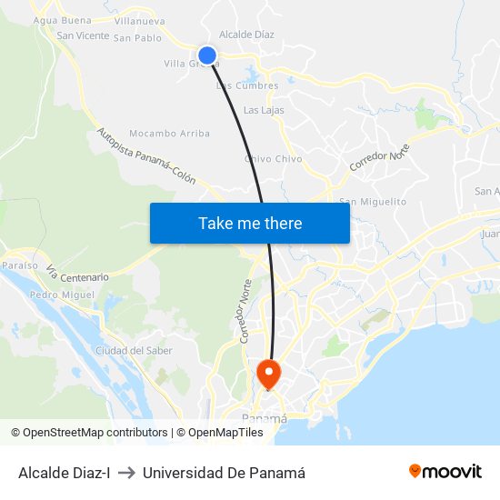 Alcalde Diaz-I to Universidad De Panamá map