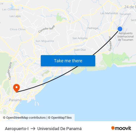 Aeropuerto-I to Universidad De Panamá map