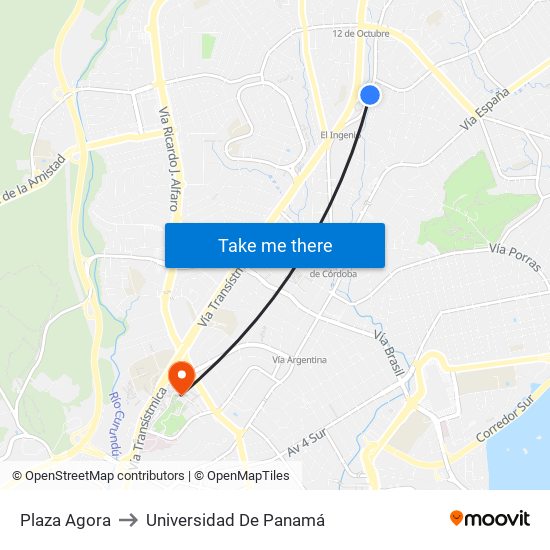 Plaza Agora to Universidad De Panamá map