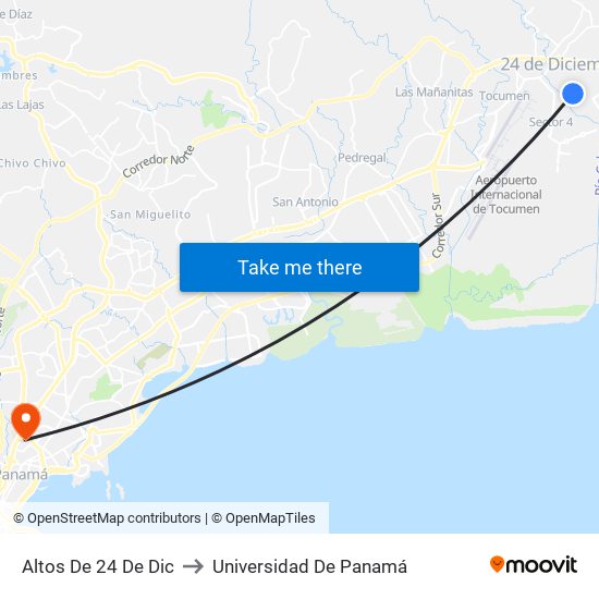 Altos De 24 De Dic to Universidad De Panamá map