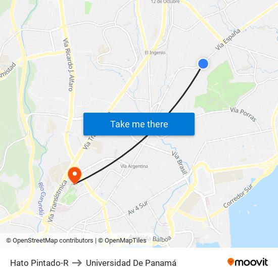 Hato Pintado-R to Universidad De Panamá map