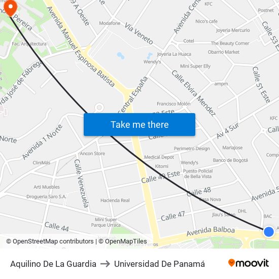 Aquilino De La Guardia to Universidad De Panamá map