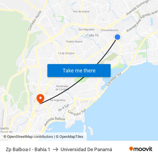 Zp Balboa-I - Bahía 1 to Universidad De Panamá map