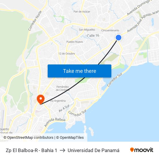 Zp El Balboa-R - Bahía 1 to Universidad De Panamá map