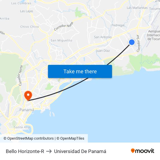 Bello Horizonte-R to Universidad De Panamá map
