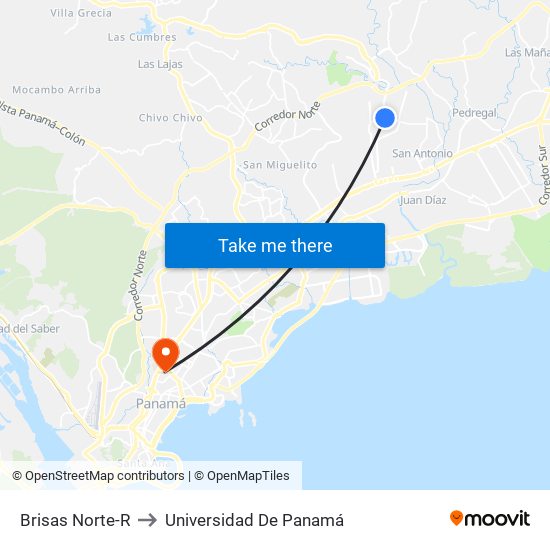 Brisas Norte-R to Universidad De Panamá map