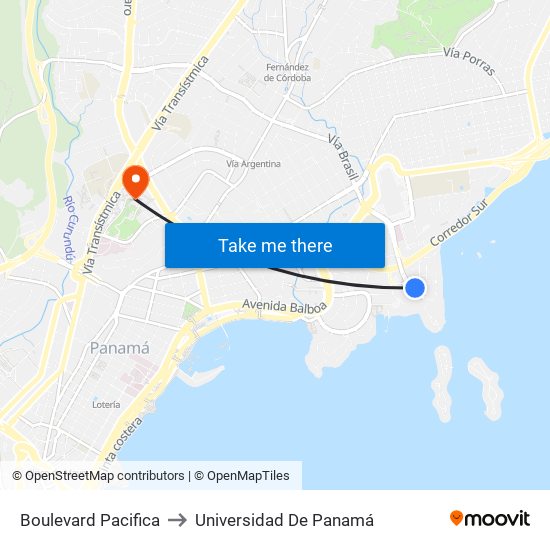 Boulevard Pacifica to Universidad De Panamá map